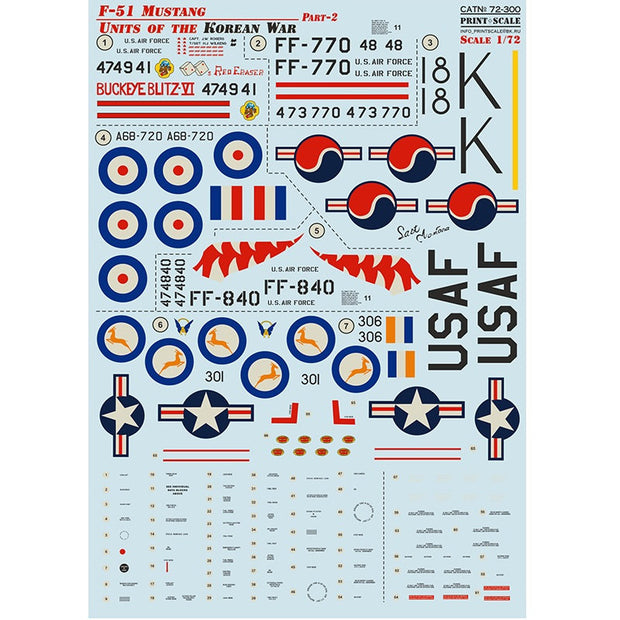 Print Scale 72-300 Decal F-51 Mustang Part 2 Scale 1:72 for Aircraft Plastic model kit