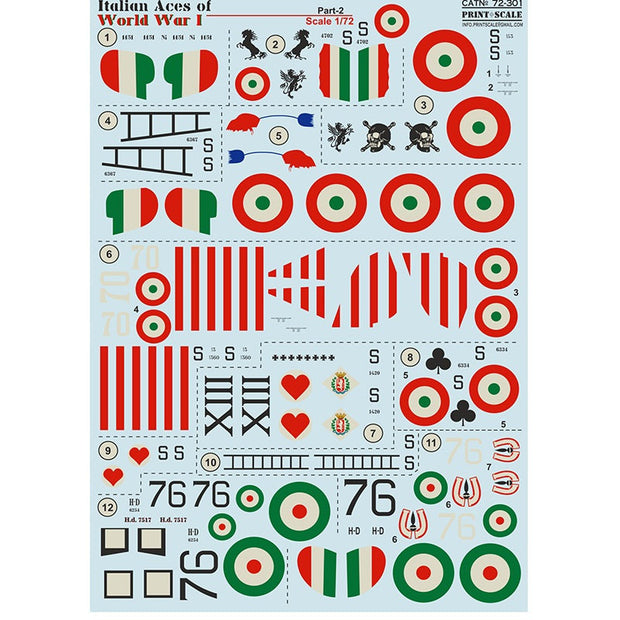 Print Scale 72-301 Decal Italian Top Pilots of WW Part 2 Scale 1:72 for Aircraft Plastic model kit