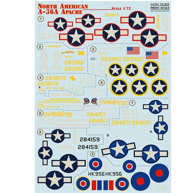 Print Scale 72-302 Decal A-36 Apache Scale 1:72 for Aircraft Plastic model kit