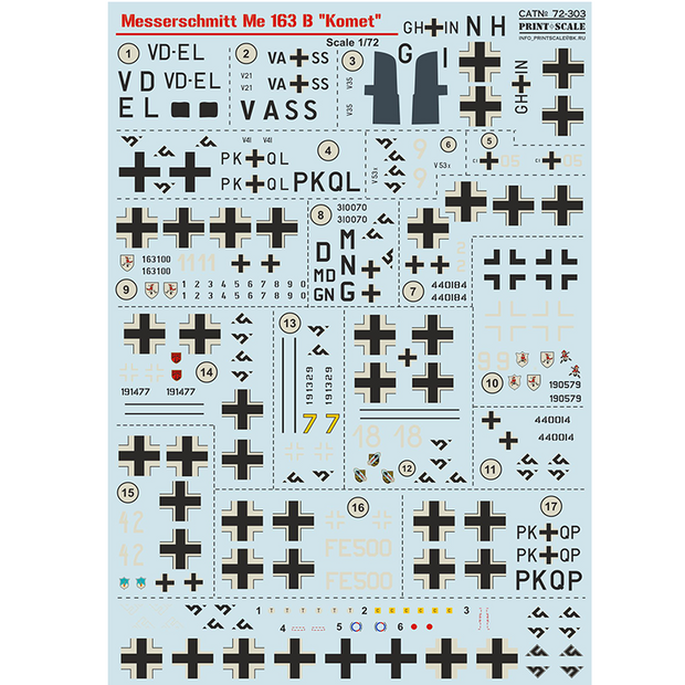 Print Scale 72-303 Decal Messerschmitt Me.163 Komet Scale 1:72 for Aircraft Plastic model kit