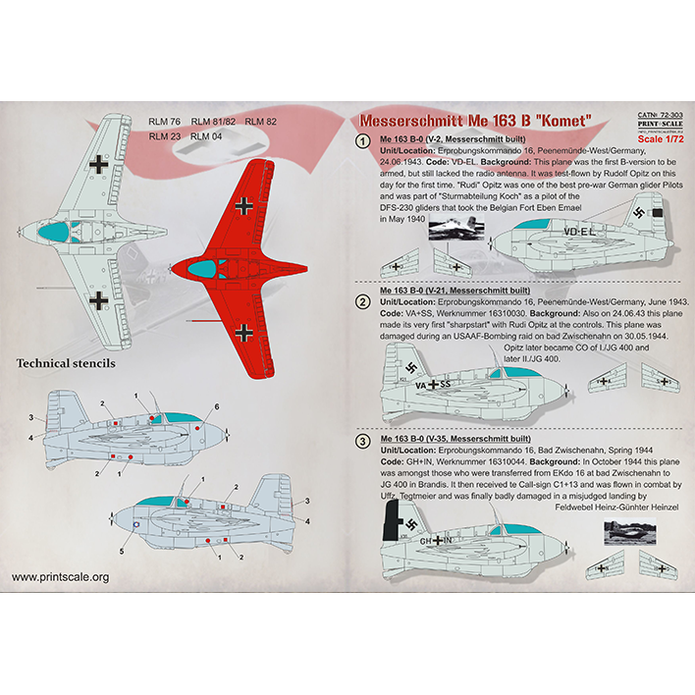 Print Scale 72-303 Decal Messerschmitt Me.163 Komet Scale 1:72 for Aircraft Plastic model kit