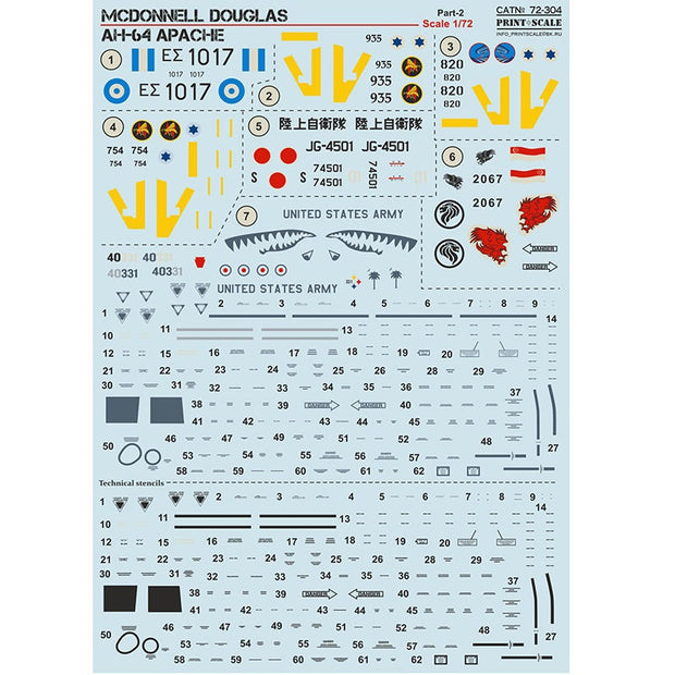 Print Scale 72-304 Decal McDonnell Douglas AH-64 Apache Part-2 Scale 1:72 for Helicopter Plastic model kit