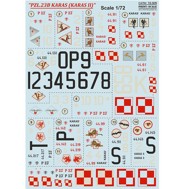 Print Scale 72-305 Decal PZL.23B Karas (Karas II) Scale 1:72 for Aircraft Plastic model kit