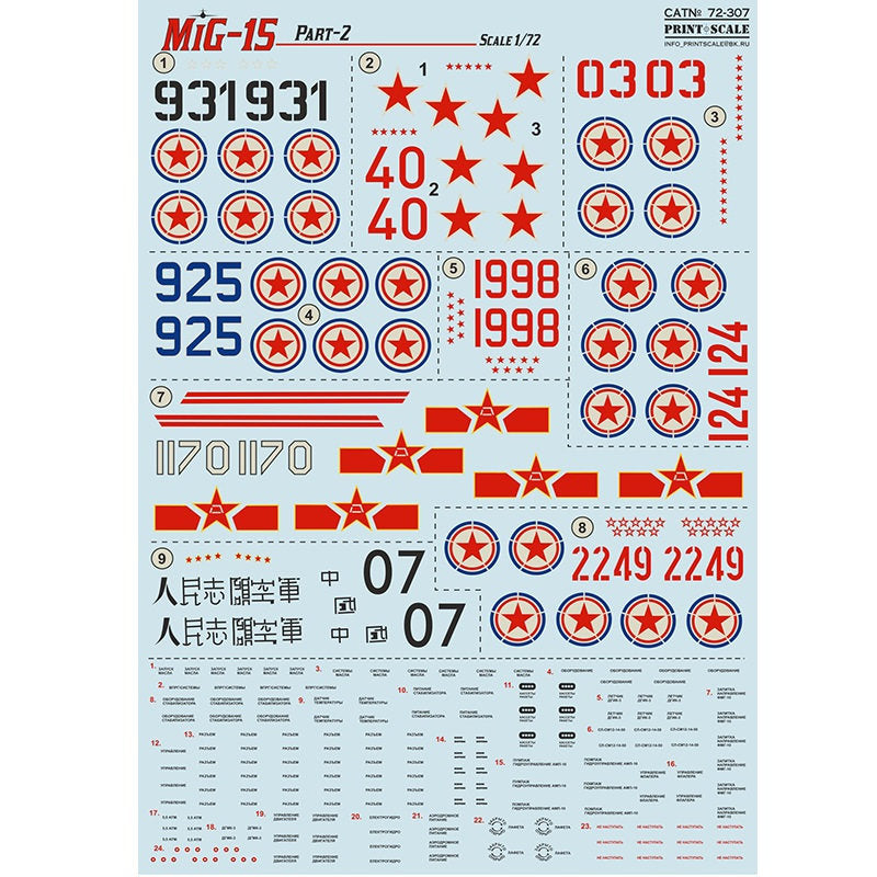 Print Scale 72-307 Decal Mig-15bis in Korean War Scale 1:72 for Aircraft Plastic model kit
