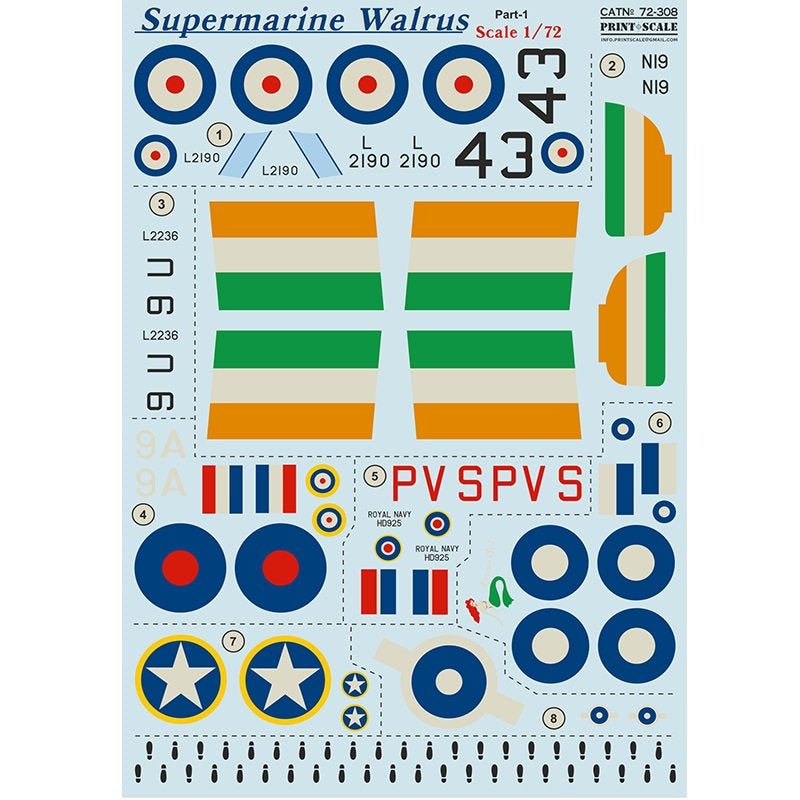 Print Scale 72-308 Decal Supermarine Walrus Scale 1:72 for Aircraft Plastic model kit