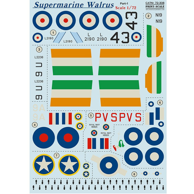 Print Scale 72-308 Decal Supermarine Walrus Scale 1:72 for Aircraft Plastic model kit