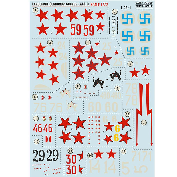 Print Scale 72-309 Decal LaGG-3 Scale 1:72 for Aircraft Plastic model kit