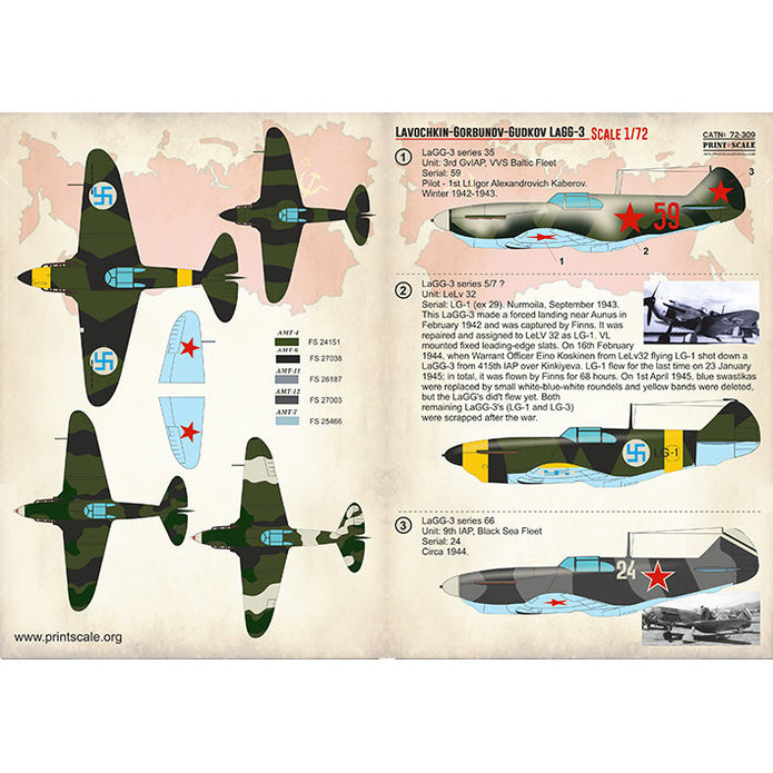 Print Scale 72-309 Decal LaGG-3 Scale 1:72 for Aircraft Plastic model kit