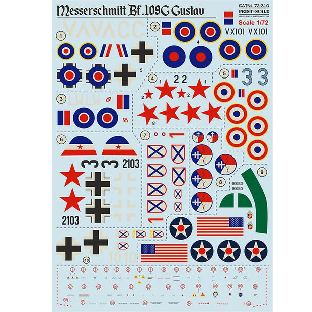 Print Scale 72-310 Decal Messerschmitt Bf 109 G Gustav (trophy version) Scale 1:72 for Aircraft Plastic model kit