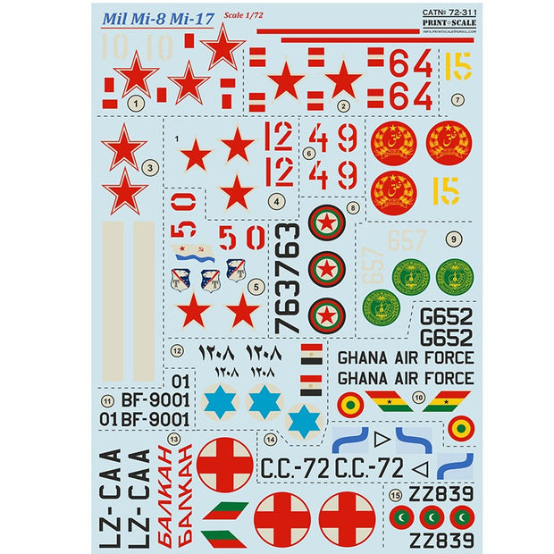 Print Scale 72-311 Decal Mil Mi-8 Mi-17 Scale 1:72 for Helicopter Plastic model kit