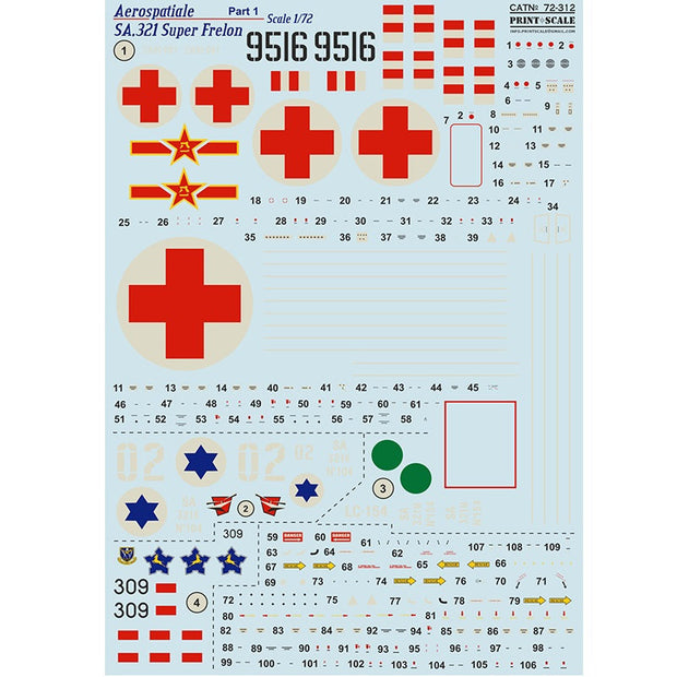 Print Scale 72-312 Decal Aerospatiale SA.321 Super Frelon Part 1 Scale 1:72 for Helicopter Plastic model kit