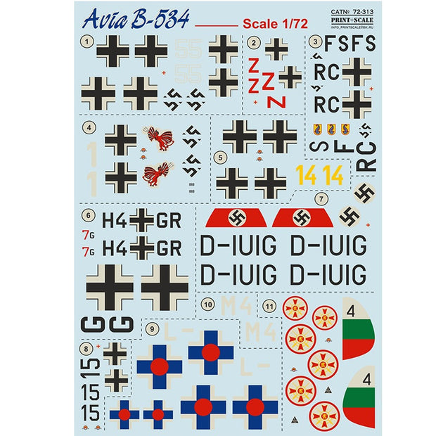 Print Scale 72-313 Decal Avia B-534 Scale 1:72 for Aircraft Plastic model kit