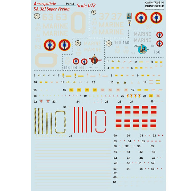 Print Scale 72-314 Decal Aerospatiale SA.321 Super Frelon Part-2 Scale 1:72 for Helicopter Plastic model kit