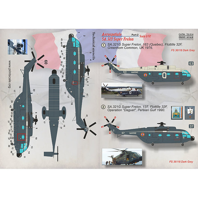 Print Scale 72-314 Decal Aerospatiale SA.321 Super Frelon Part-2 Scale 1:72 for Helicopter Plastic model kit