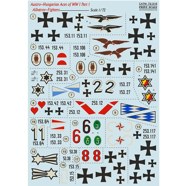 Print Scale 72-316 Decal Austro-Hungarian Top Pilots Part 1 Albatros-Fighters Scale 1:72 for Aircraft Plastic model kit