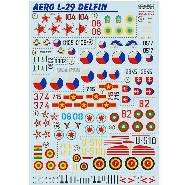 Print Scale 72-318 Decal Aero L-29 Delfin Scale 1:72 for Aircraft Plastic model kit