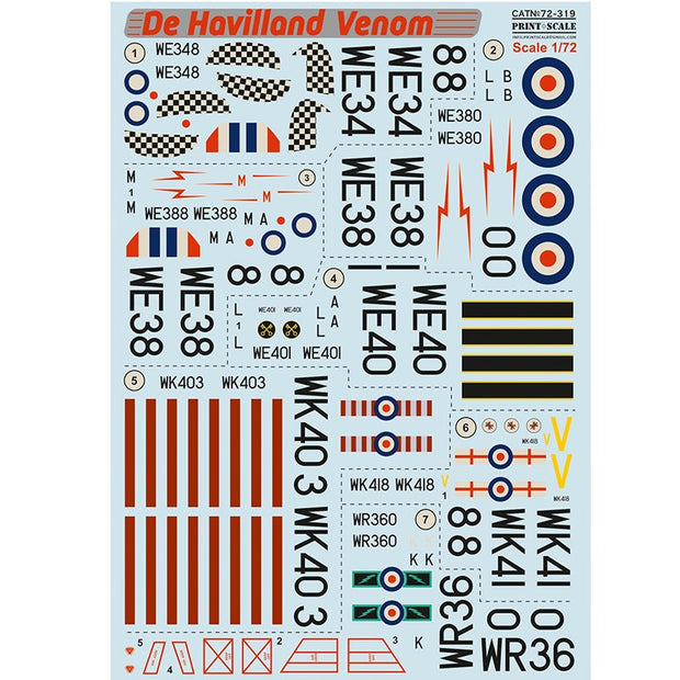 Print Scale 72-319 Decal De Heviland Venom Scale 1:72 for Aircraft Plastic model kit