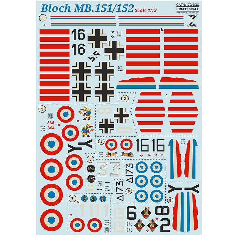Print Scale 72-320 Decal Bloch MB.151-152 Scale 1:72 for Aircraft Plastic model kit