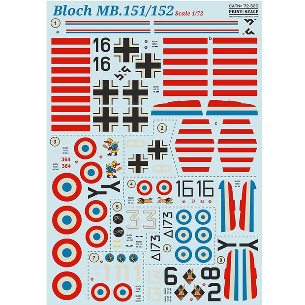 Print Scale 72-320 Decal Bloch MB.151-152 Scale 1:72 for Aircraft Plastic model kit