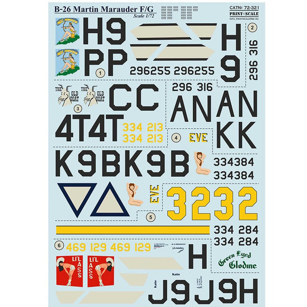 Print Scale 72-321 Decal 1:72 Martin Marauder B-26F/G In the complete set 1.5 sheets