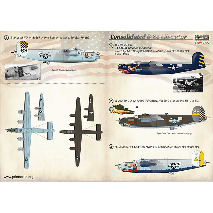 Print Scale 72-324 Decal B-24 Liberator Part 2 In the complete set 1.5 sheets Scale 1:72