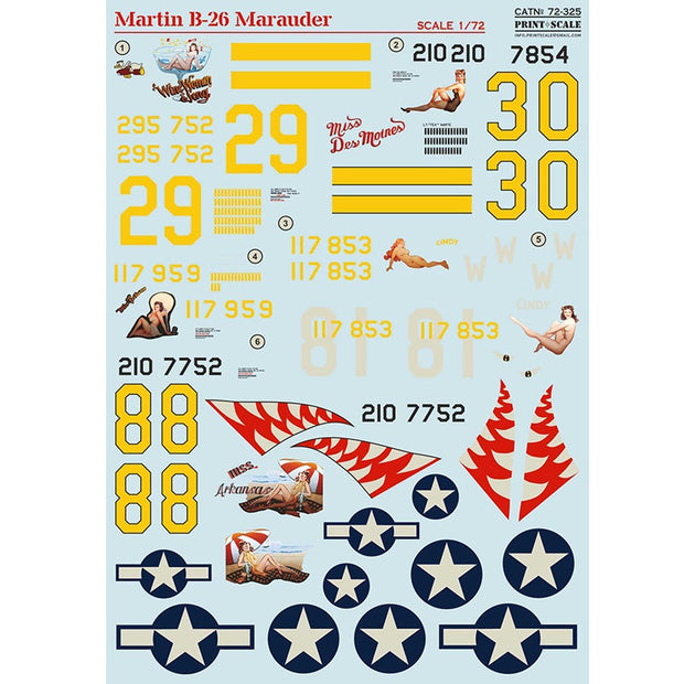 Print Scale 72-325 Decal Martin B-26 Marauder Part 1 Scale 1:72 for Aircraft Plastic model kit