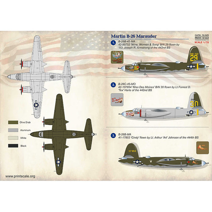 Print Scale 72-325 Decal Martin B-26 Marauder Part 1 Scale 1:72 for Aircraft Plastic model kit