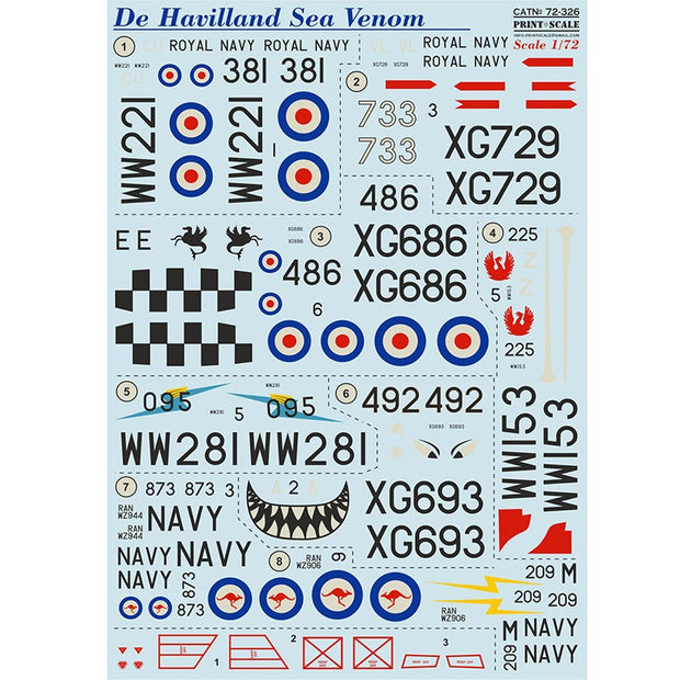 Print Scale 72-326 Decal De Havilland Sea Venom Scale 1:72 for Aircraft Plastic model kit