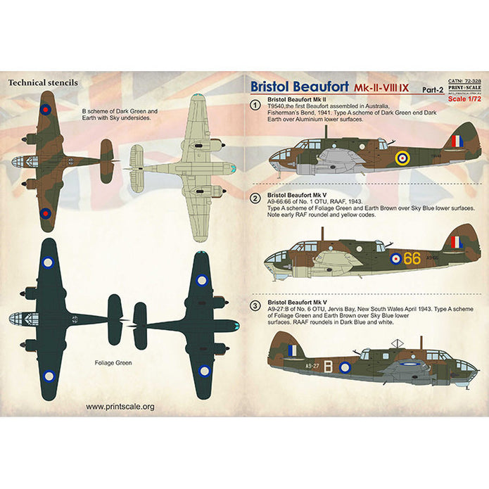 Print Scale 72-328 Decal Bristol Beaufort Part 2 Scale 1:72 for Aircraft Plastic model kit