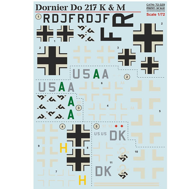 Print Scale 72-329 Decal Dornier Do.217 K&M In the complete set 1.5 sheets Scale 1:72 for Aircraft Plastic model kit