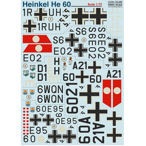Print Scale 72-330 Decal Heinkel He 60 Part 1 Scale 1:72 for Aircraft Plastic model kit