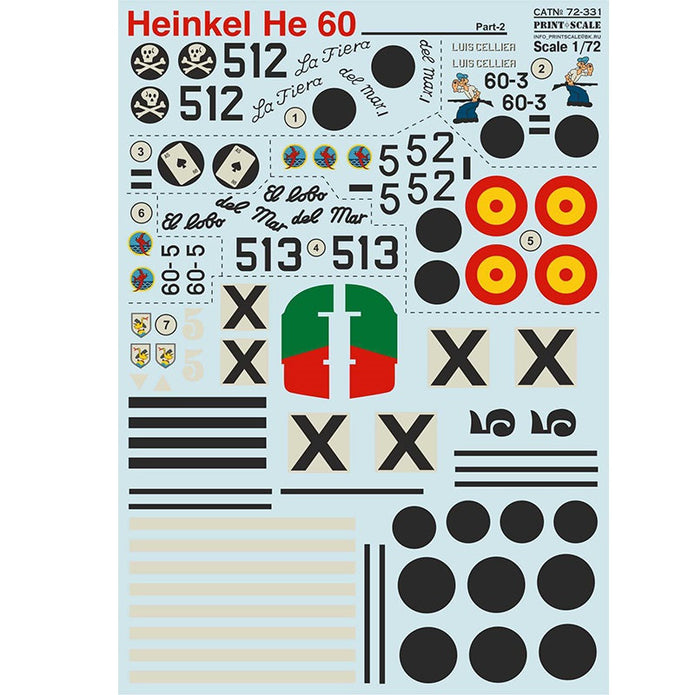 Print Scale 72-331 Decal Heinkel He 60 Part 2 Scale 1:72 for Aircraft Plastic model kit