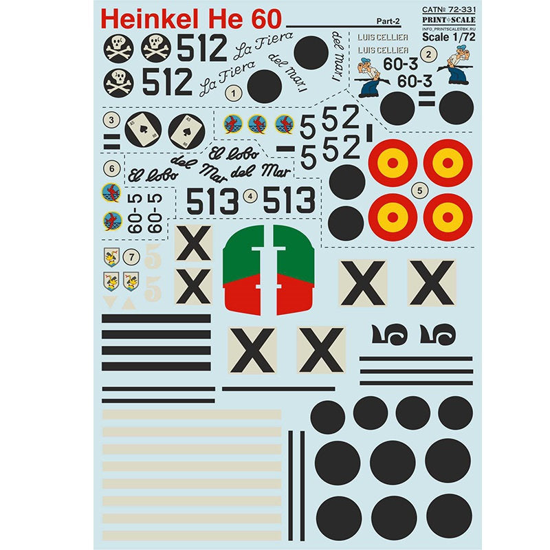 Print Scale 72-331 Decal Heinkel He 60 Part 2 Scale 1:72 for Aircraft Plastic model kit