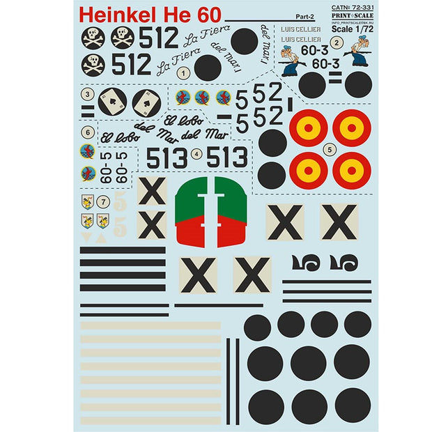 Print Scale 72-331 Decal Heinkel He 60 Part 2 Scale 1:72 for Aircraft Plastic model kit