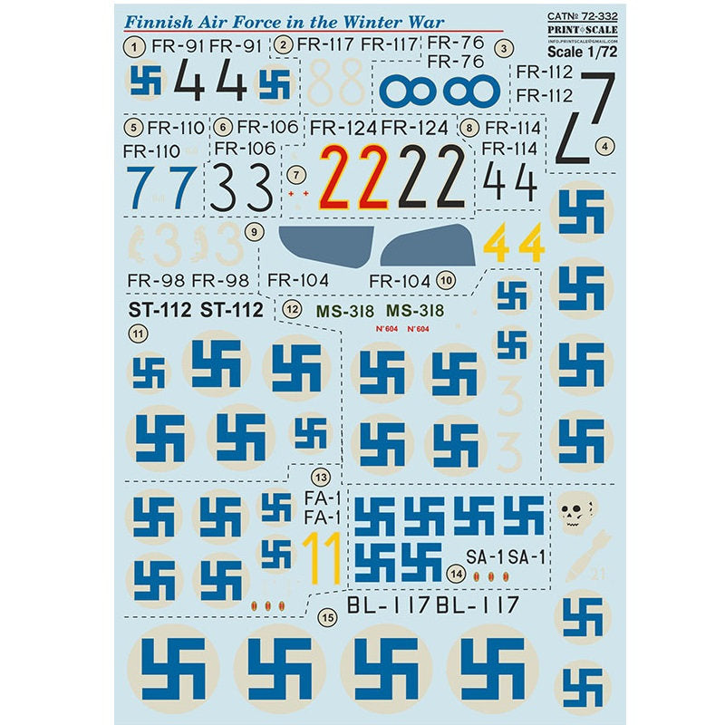 Print Scale 72-332 Decal Finnish Air Force in the Winter war Scale 1:72 for Aircraft Plastic model kit