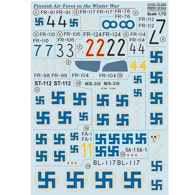 Print Scale 72-332 Decal Finnish Air Force in the Winter war Scale 1:72 for Aircraft Plastic model kit