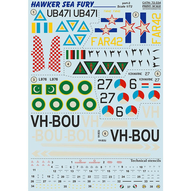 Print Scale 72-334 Decal Hawker Sea Fury Part 2 Scale 1:72 for Aircraft Plastic model kit
