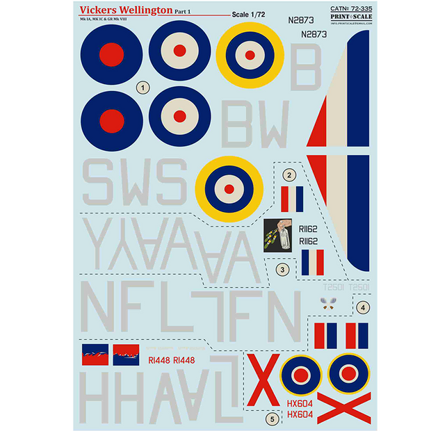 Print Scale 72-335 Decal 1:72 Vickers Wellington Mk IA, MK IC & GR Mk VIII, Part 1 In the complete set 1.5 sheets