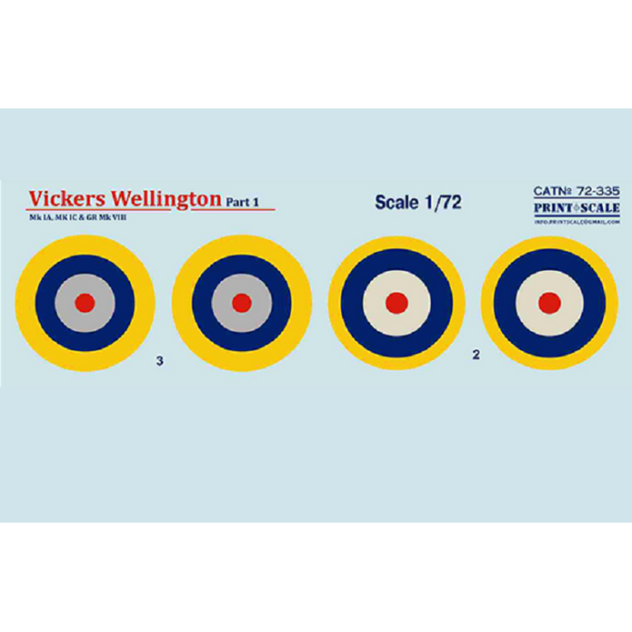 Print Scale 72-335 Decal 1:72 Vickers Wellington Mk IA, MK IC & GR Mk VIII, Part 1 In the complete set 1.5 sheets