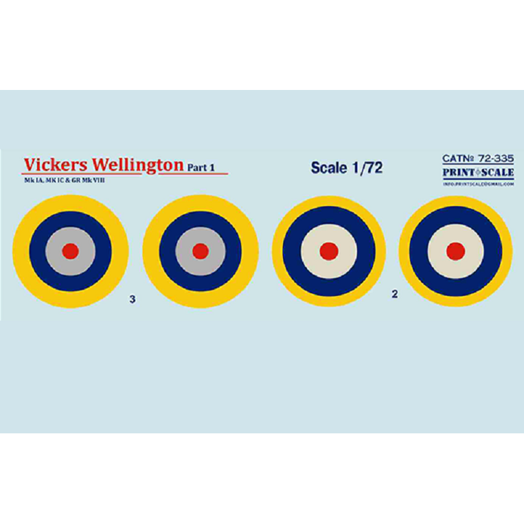 Print Scale 72-335 Decal 1:72 Vickers Wellington Mk IA, MK IC & GR Mk VIII, Part 1 In the complete set 1.5 sheets