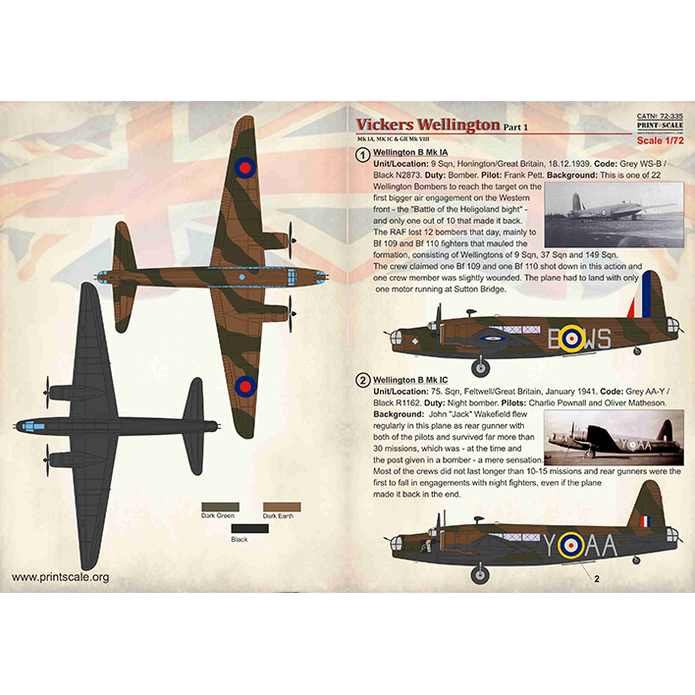 Print Scale 72-335 Decal 1:72 Vickers Wellington Mk IA, MK IC & GR Mk VIII, Part 1 In the complete set 1.5 sheets