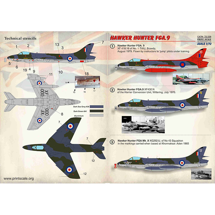 Print Scale 72-336 Decal Hawker Hunter FGA.9 Scale 1:72 for Aircraft Plastic model kit
