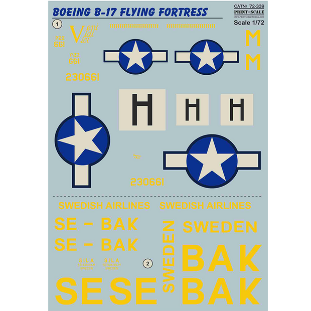 Print Scale 72-339 Decal Boeing B-17 Flying Fortress "Veni, Vidi, Vici" Scale 1:72 for Aircraft Plastic model kit