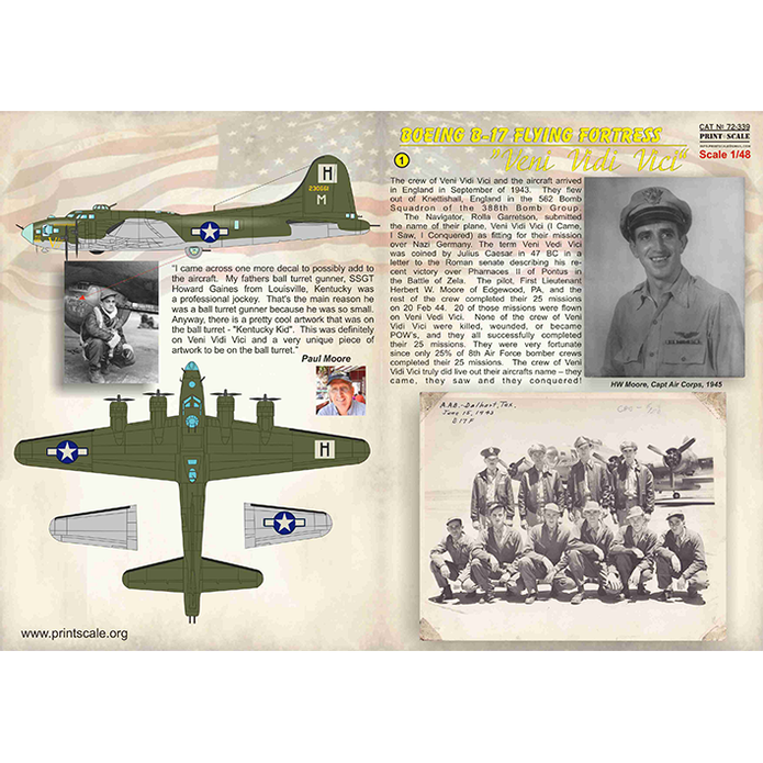 Print Scale 72-339 Decal Boeing B-17 Flying Fortress "Veni, Vidi, Vici" Scale 1:72 for Aircraft Plastic model kit