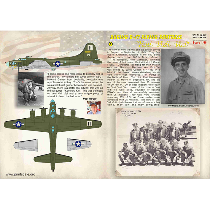 Print Scale 72-339 Decal Boeing B-17 Flying Fortress 