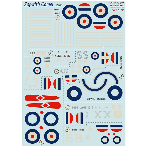 Print Scale 72-340 Decal Sopwith Camel Part-1 Scale 1:72 for Aircraft Plastic model kit