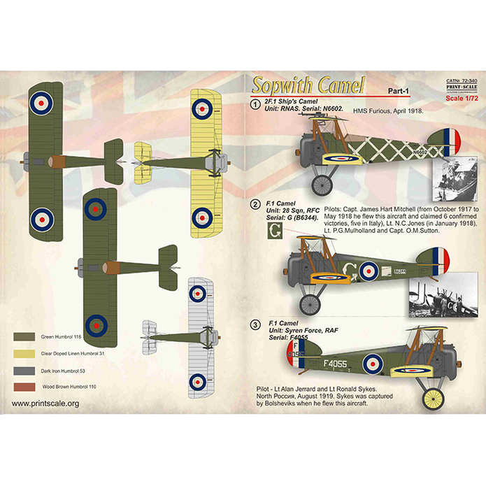 Print Scale 72-340 Decal Sopwith Camel Part-1 Scale 1:72 for Aircraft Plastic model kit