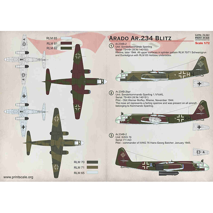 Print Scale 72-341 Decal Arado Ar 234 Blitz Scale 1:72 for Aircraft Plastic model kit