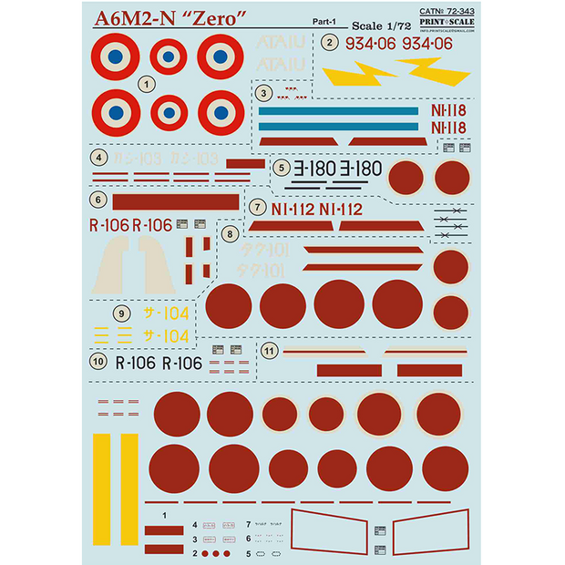 Print Scale 72-343 Decal Nakajima A6M2-N Scale 1:72 for Aircraft Plastic model kit