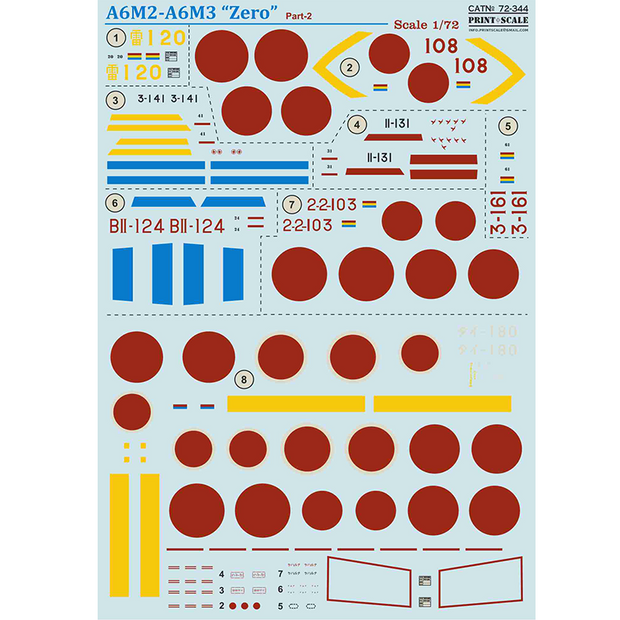 Print Scale 72-344 Decal A6M2- A6M3 "Zero" Part 2 Scale 1:72 for Aircraft Plastic model kit